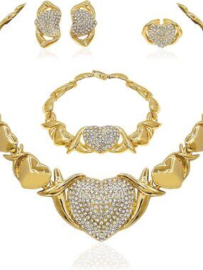 Gold Jewelry Set 18K Gold Accessories for Women Jewelry Set Wedding Bridal Fashi
